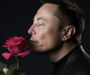 Elon Musk smelling a rose.