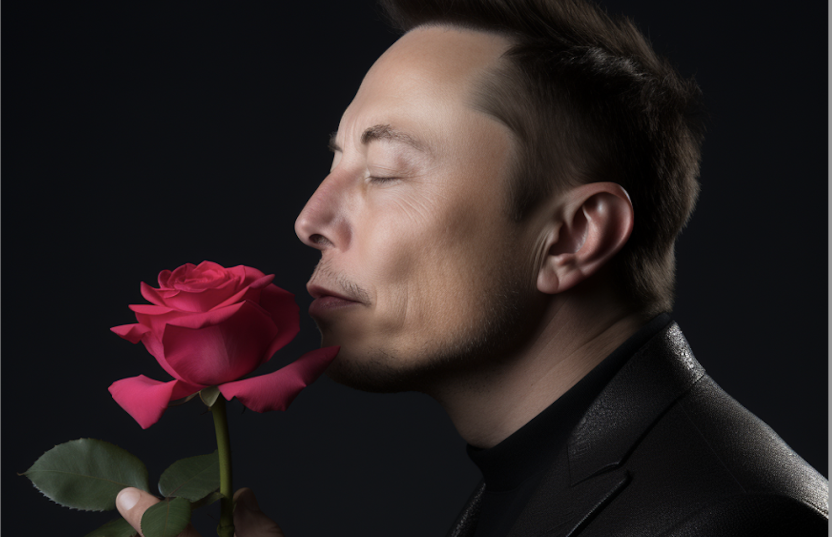 Elon Musk smelling a rose.
